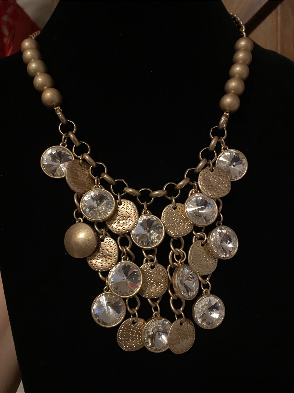 Gold-Tone Statement Necklace with Clear Crystal Accents